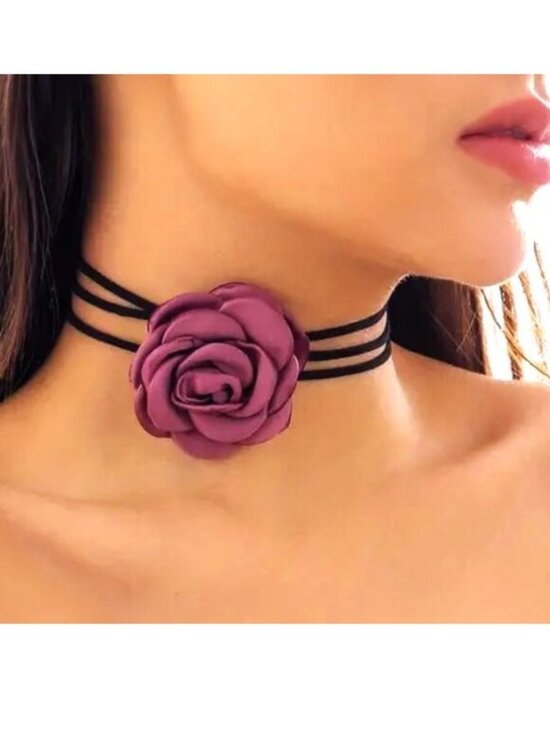 Choker Flower Necklace Jewelry - Choker Necklace Rose Flower Sexy Collar Sexy Edgy Glam Scene Rave Black Stylish